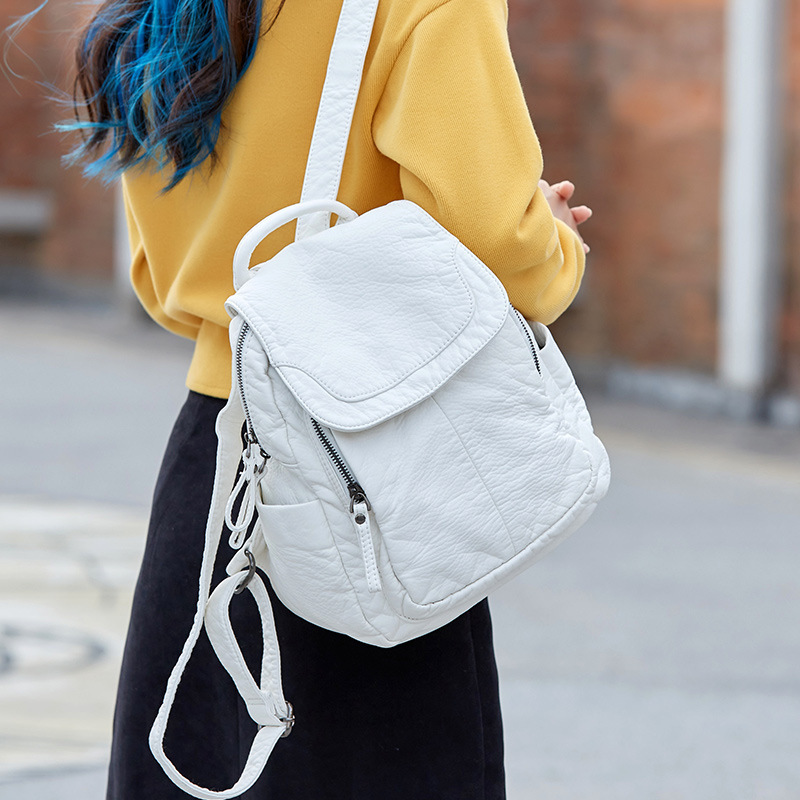 Travel Accessories Leather - Women's Backpack White Washed Leather Backpack